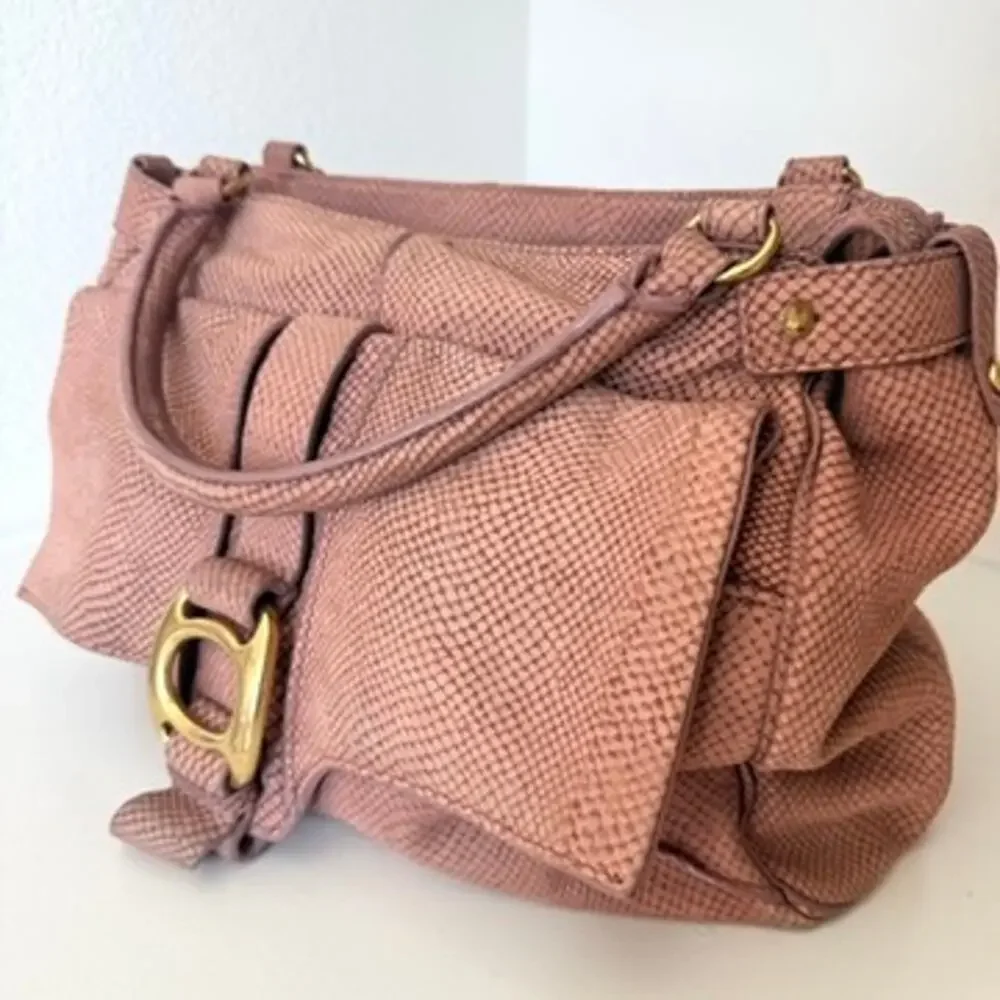 KOOBA Blush‎ Python Embossed Leather Shoulder Bag Gold Hardware Y2K